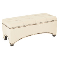 OSP Home Furnishings ACH-M46 Arch Storage Bench with Antique Bronze Nail heads and Espresso Legs in Milford Bone Fabric